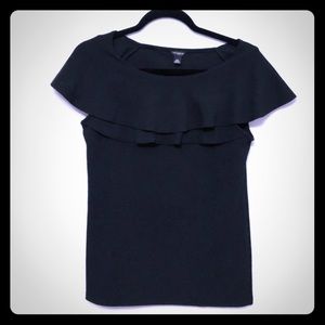 [Ann Taylor] Black Crepe Flutter Collar Top XS